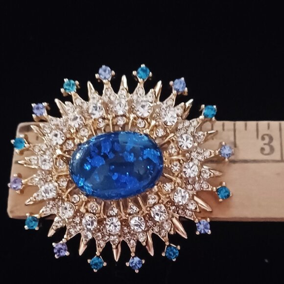 Blue & Gold Domed Brooch - Picture 3 of 4